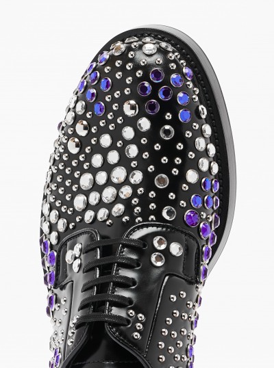 Prada Men's Leather Derby Shoes with Studs and Rhinestones